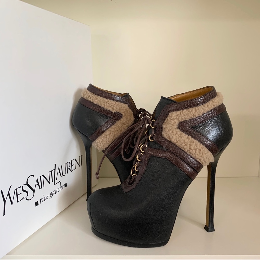 Hold YSL platform shearling booties